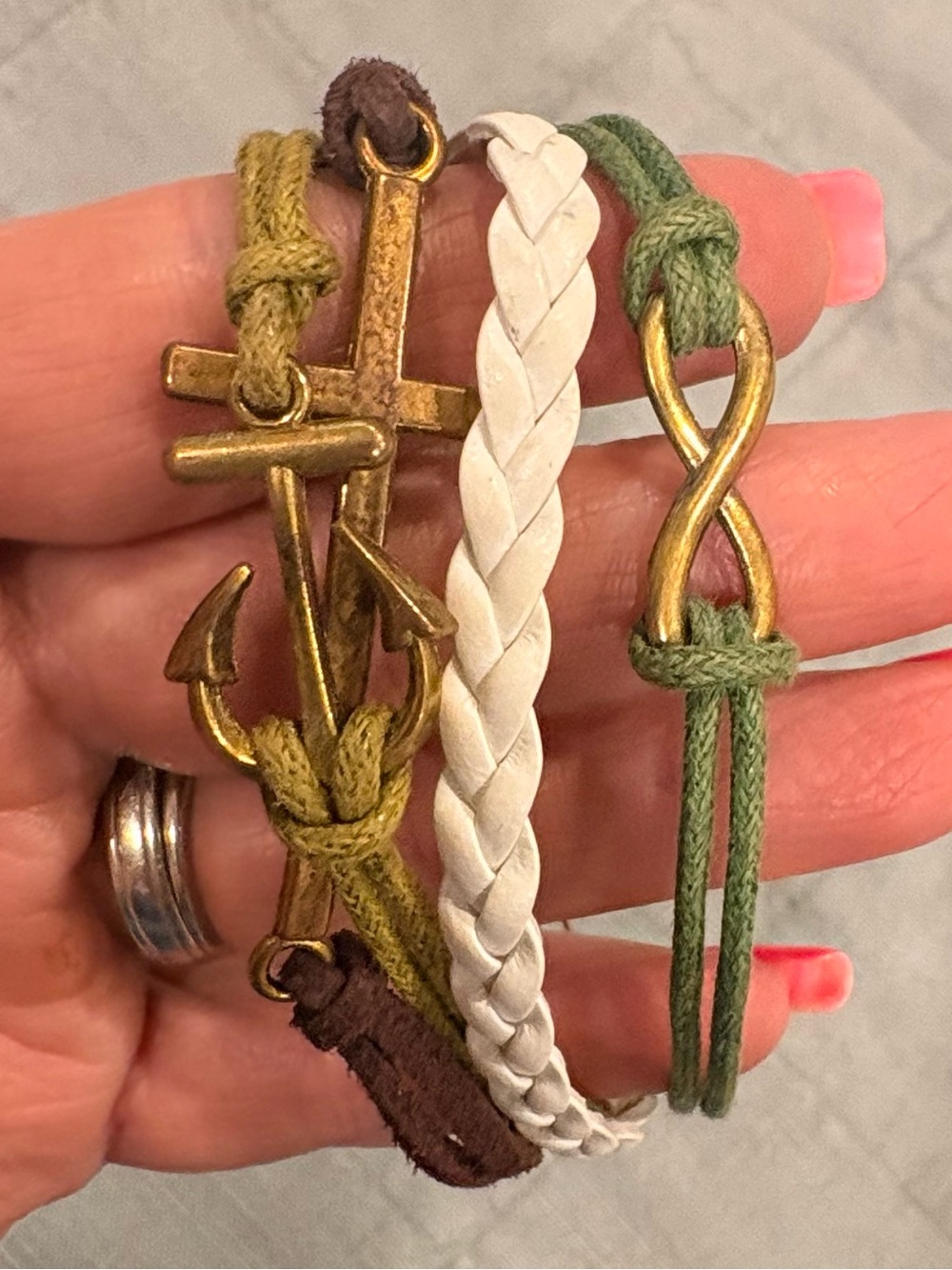 Anthropologie Boho Multi Strand Cross Anchor Infinity Bracelet Rustic Gold
